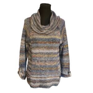 Jillian Nicole Multi-colored Cowl Neck Cotton Blend Sweater Size PL Lightweight